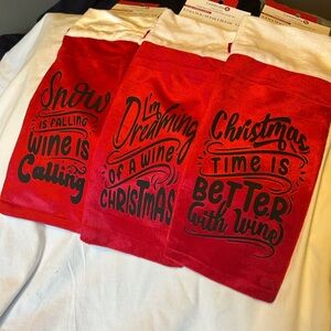 Christmas Wine Bags set Red with white fur trim Custom made‎
